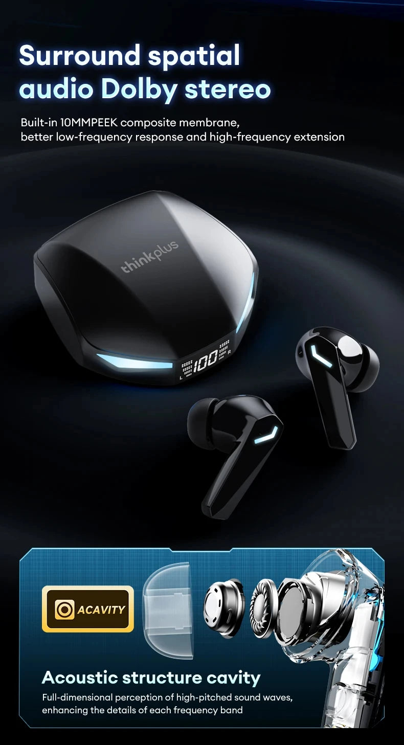 Original Lenovo XT53 Bluetooth V5.4 Earphones LED Power Display Gaming Headphones