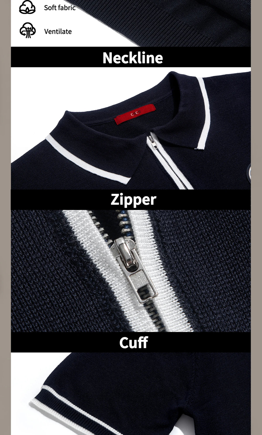 CHCH Men's Polo New Fashion Summer Half Zipper Design Men's Short Sleeves Classic Commuting Leisure Badge Design Men's Polo