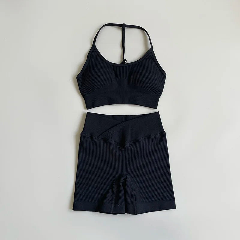 Yoga Short Sets Seamless SportsWear Women Sport Outfit For Woman Crop Top Mini Shorts Suit Workout Clothes Athletic Wear