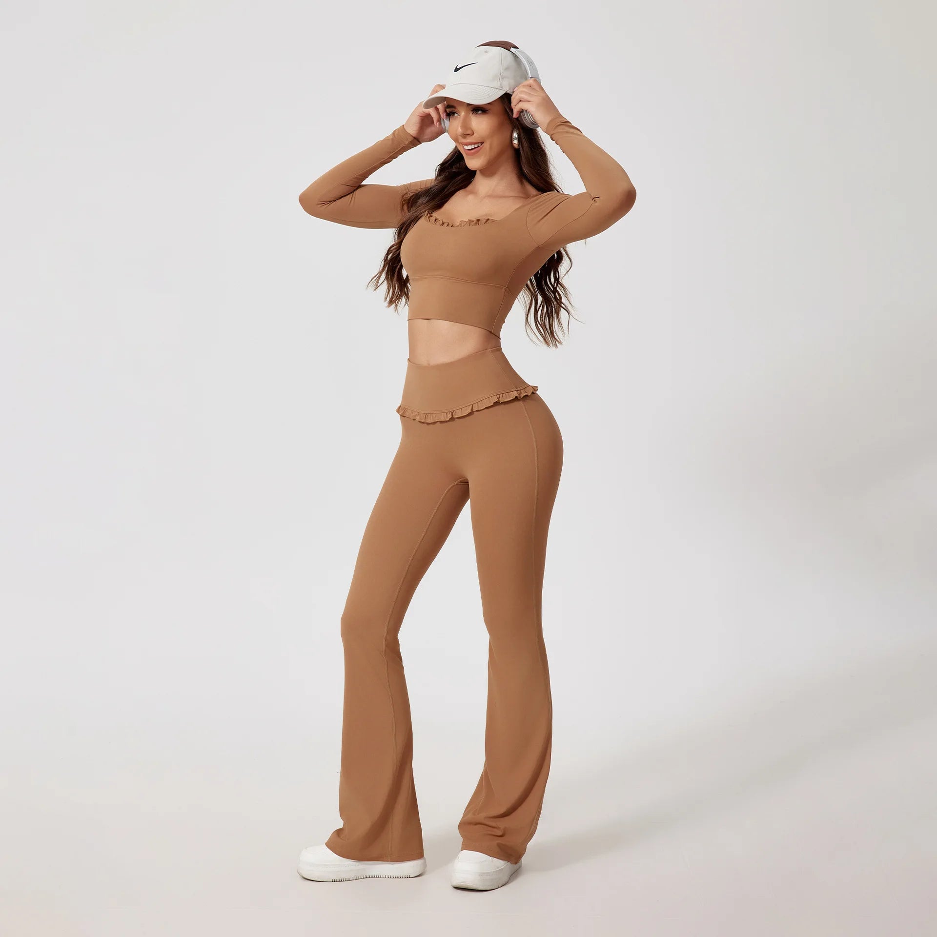 Fall/Winter 2Pcs Women Gym Yoga Female Outfit Outdoor Sports Quick-Dry Long-Sleeved Shirt Set Woman Two-Piece Suit Sportswear