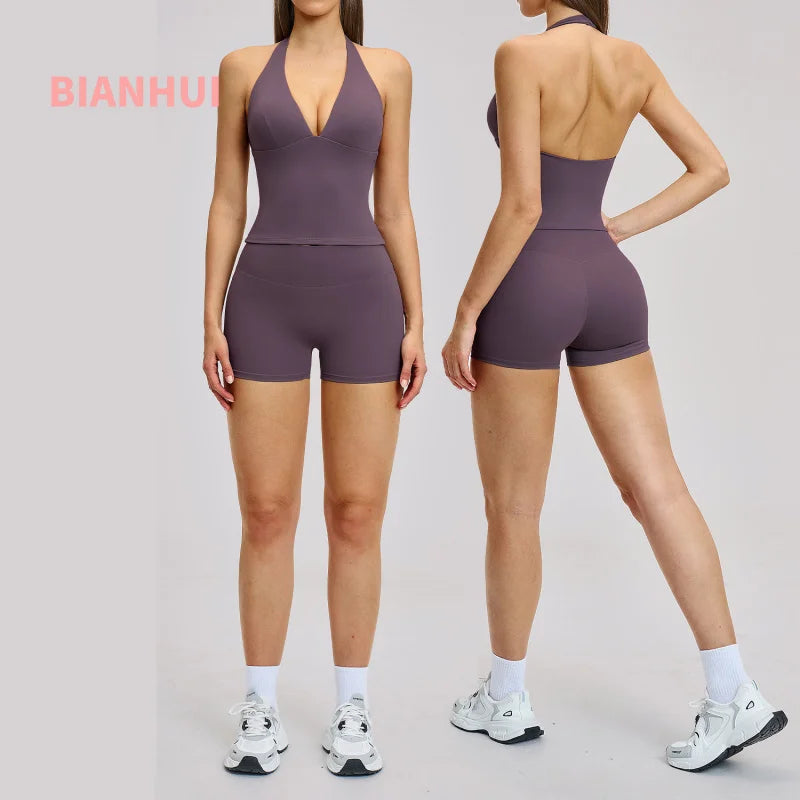 Yoga Set 2 Pieces Women's Tracksuit Sportswear Gym Clothing Workout Clothes High Waist Shorts Sexy Fitness Vest Sports Suit