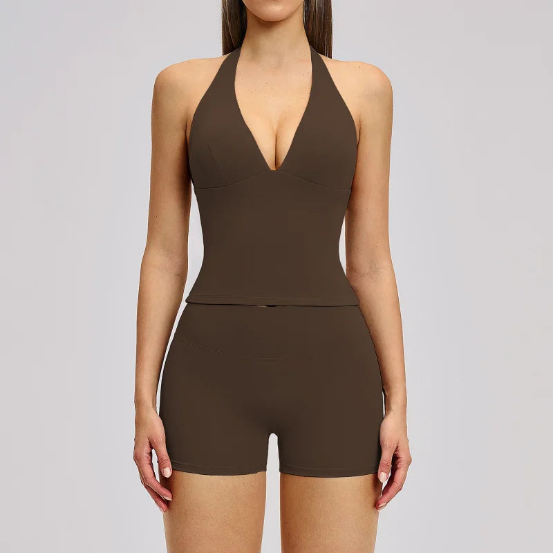 Yoga Set 2 Pieces Women's Tracksuit Sportswear Gym Clothing Workout Clothes High Waist Shorts Sexy Fitness Vest Sports Suit