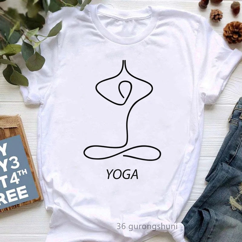 Yoga Tree Growing From A Lady Print Tshirt Girls White Funny Casual T Shirt Femme Buddha Chakra Meditation T-Shirt Women Tops