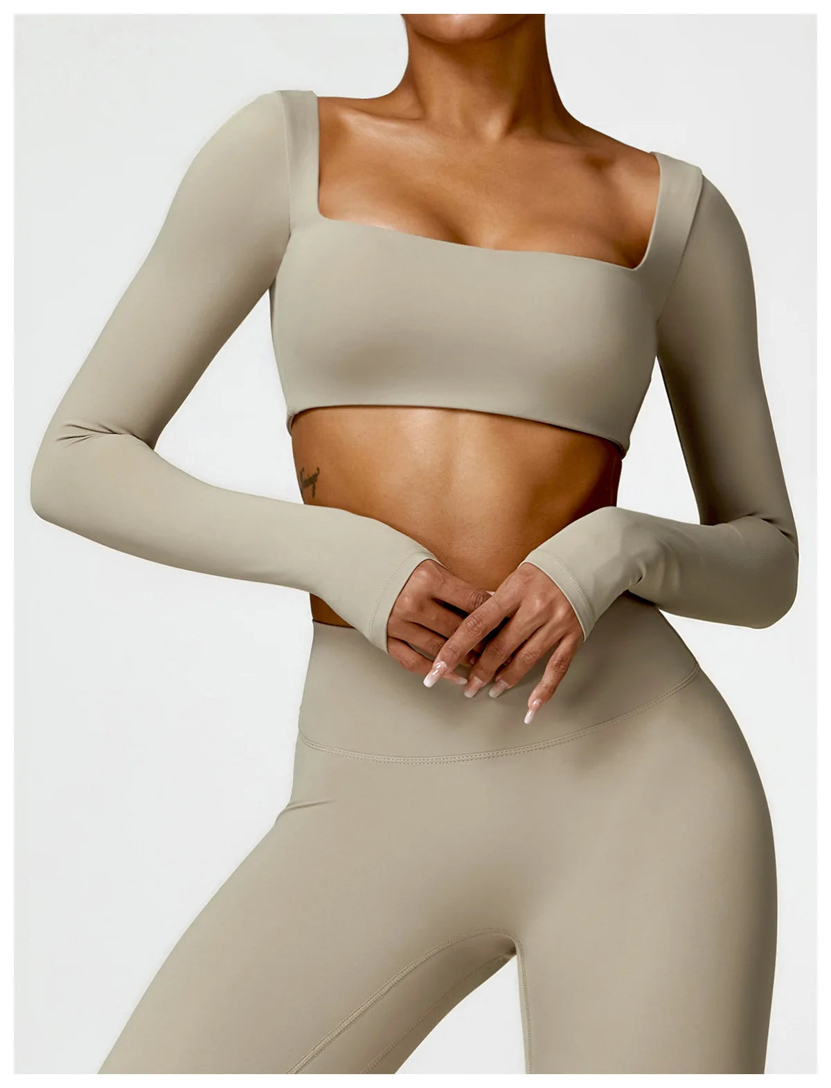 Hearuisavy Casual Quick Dry Sportswear Women Square Neck Gym Top Women Fitness Sports Crop Top Female Long Sleeve Yoga Clothing