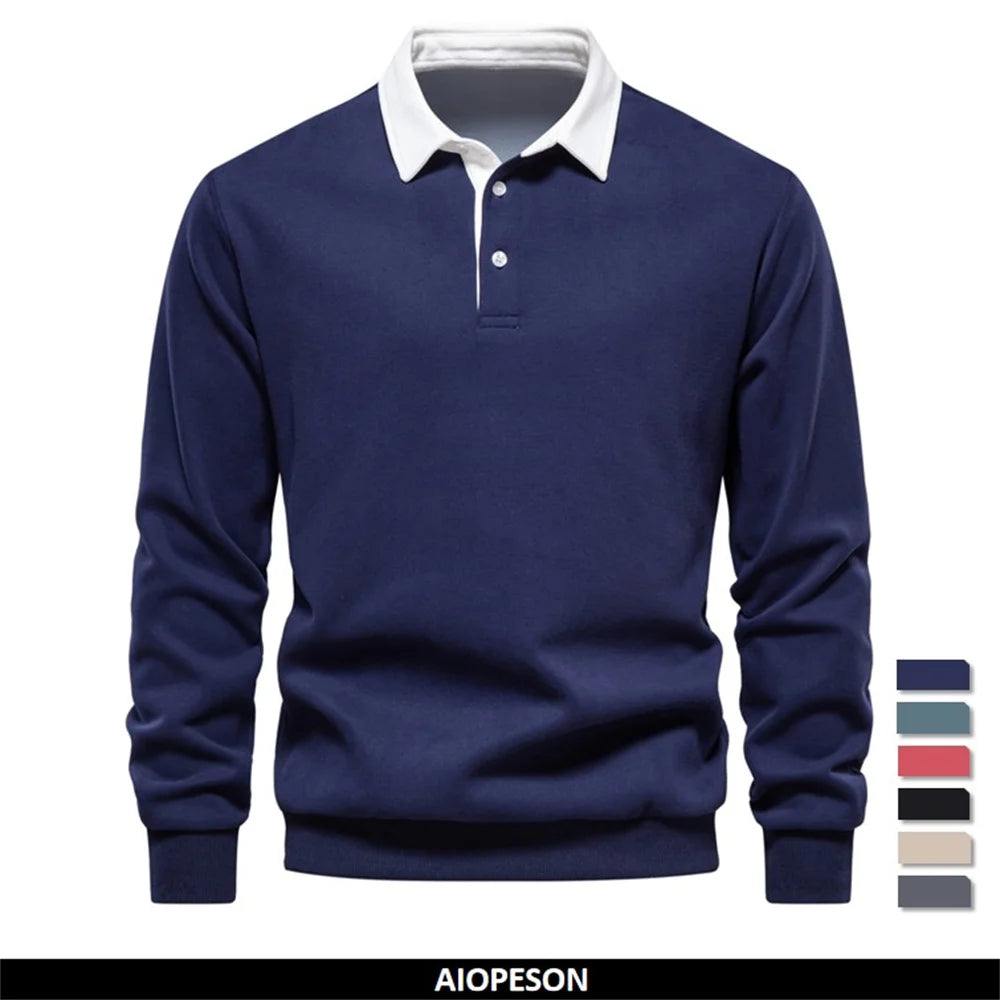 New Autumn Fashion Design Polo Neck Sweatshirts for Men Casual and Social Wear Quality Cotton Mens Sweatshirts
