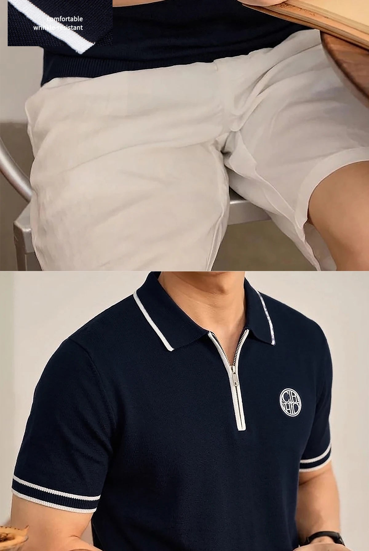 CHCH Men's Polo New Fashion Summer Half Zipper Design Men's Short Sleeves Classic Commuting Leisure Badge Design Men's Polo