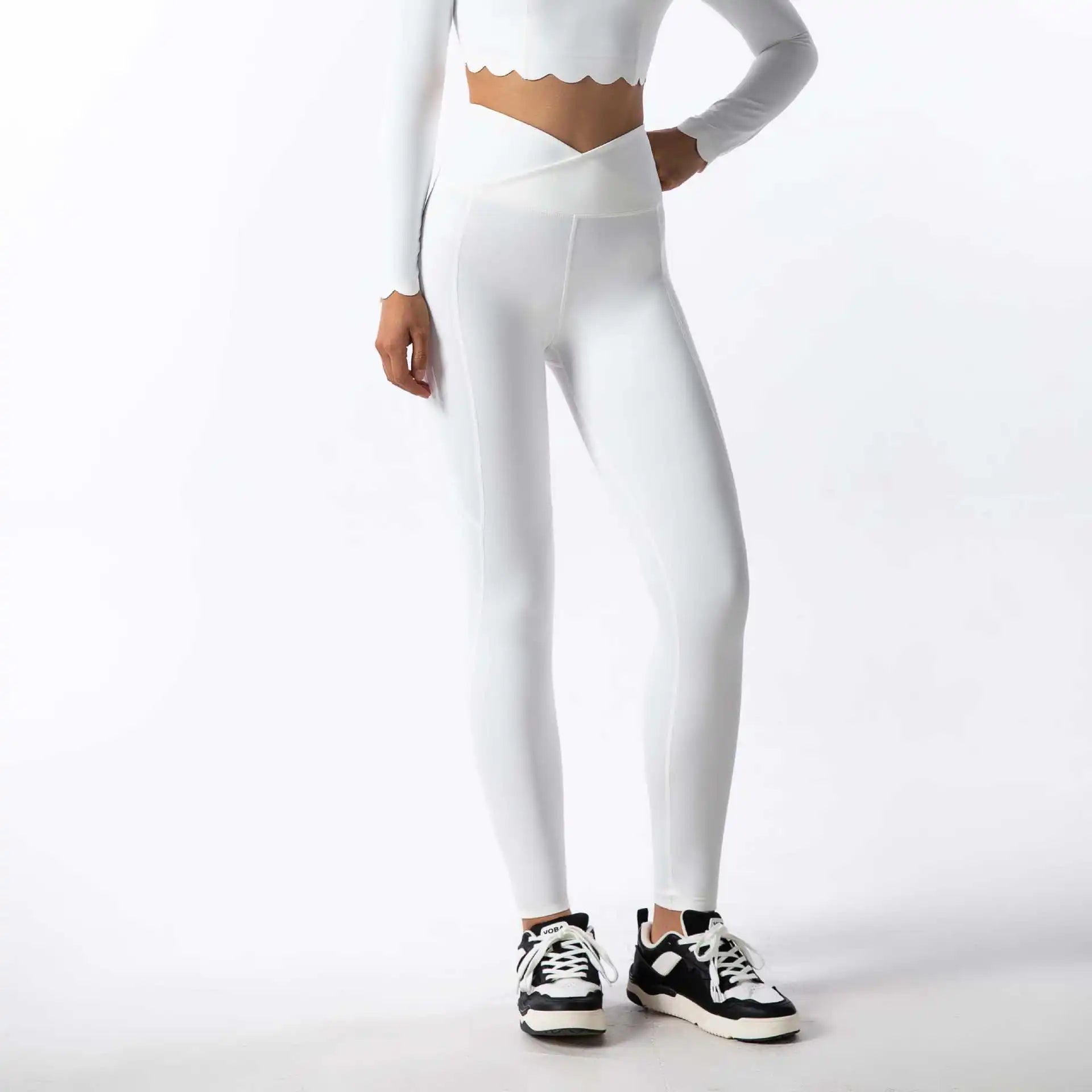 Black Square Neck Tight High Elastic Skinny Yoga Sports Long Sleeves Fashion Compression Pants Fitness Leggings Workout Tights