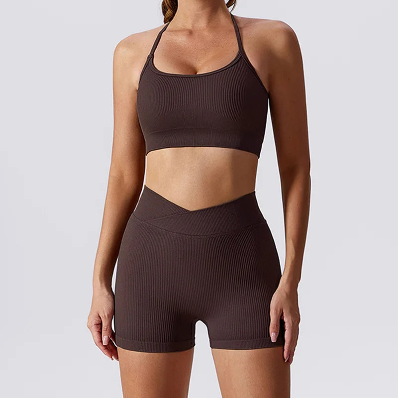 Yoga Short Sets Seamless SportsWear Women Sport Outfit For Woman Crop Top Mini Shorts Suit Workout Clothes Athletic Wear