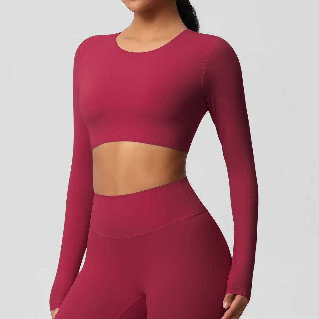 Yoga Shirts For Women Long Sleeve With Padded Fitness Running Gym Clothes Workout Dry Fit Breathable High Elastic Sports Top