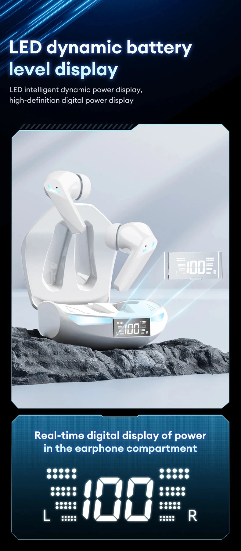 Original Lenovo XT53 Bluetooth V5.4 Earphones LED Power Display Gaming Headphones