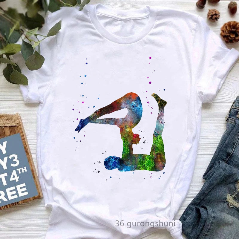 Yoga Tree Growing From A Lady Print Tshirt Girls White Funny Casual T Shirt Femme Buddha Chakra Meditation T-Shirt Women Tops