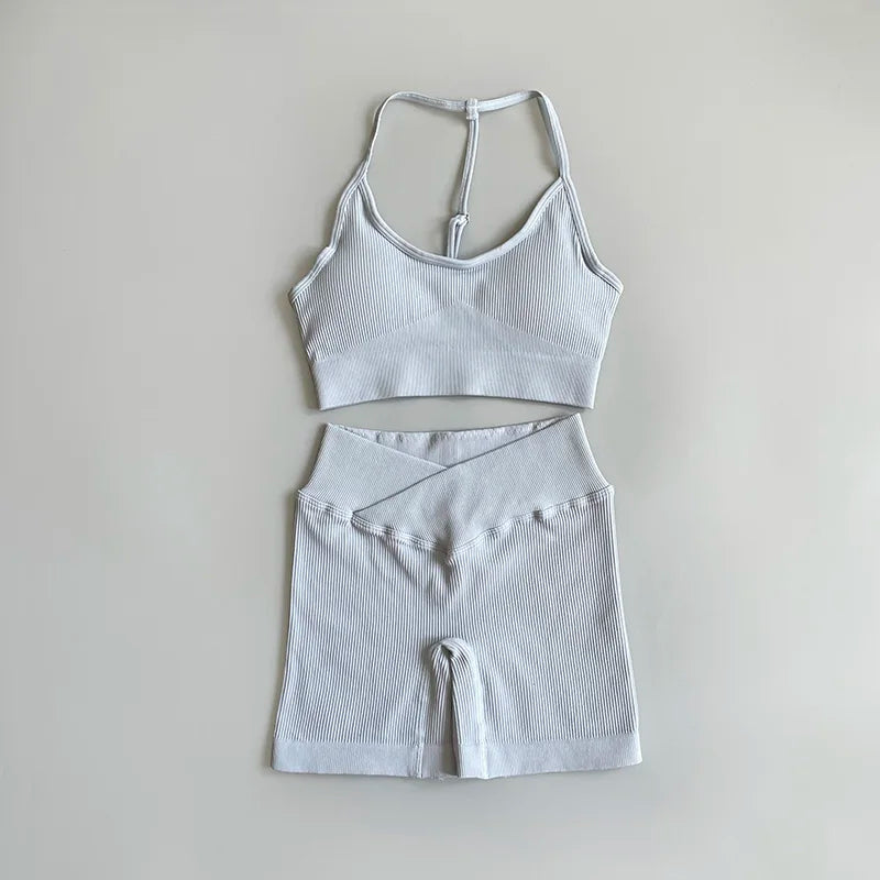 Yoga Short Sets Seamless SportsWear Women Sport Outfit For Woman Crop Top Mini Shorts Suit Workout Clothes Athletic Wear