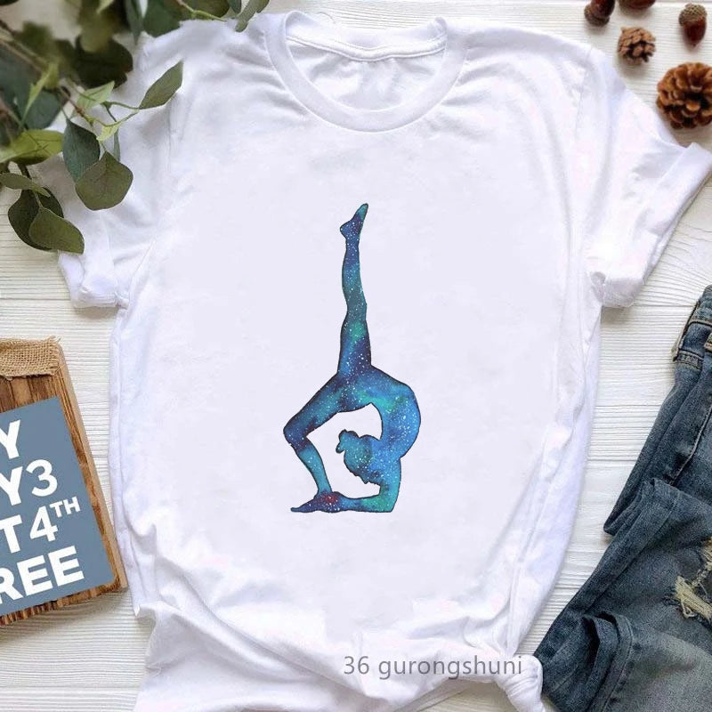 Yoga Tree Growing From A Lady Print Tshirt Girls White Funny Casual T Shirt Femme Buddha Chakra Meditation T-Shirt Women Tops