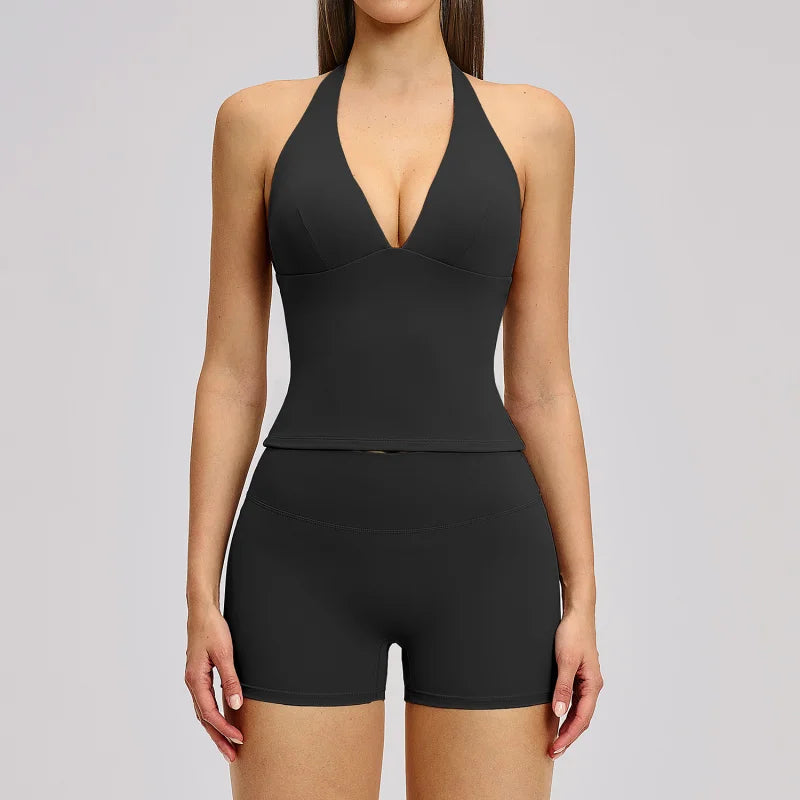 Yoga Set 2 Pieces Women's Tracksuit Sportswear Gym Clothing Workout Clothes High Waist Shorts Sexy Fitness Vest Sports Suit