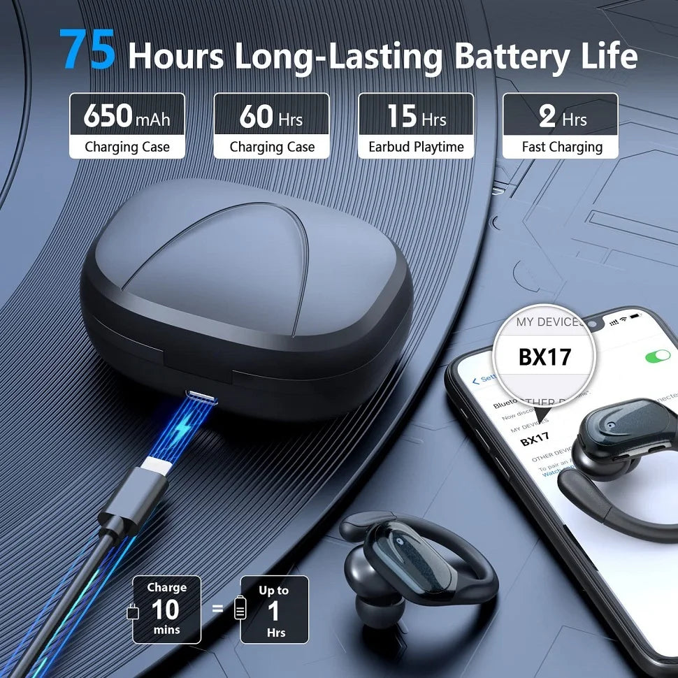 Bluetooth 5.3 Earphones Ear hooks Waterproof Headset for Sports