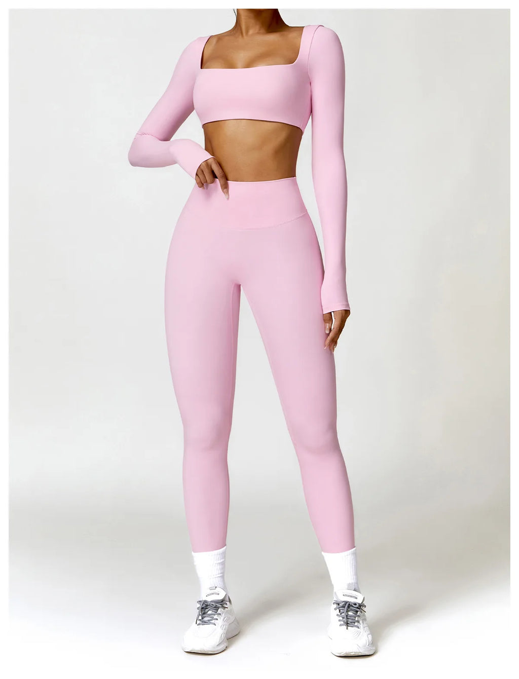 Hearuisavy Casual Quick Dry Sportswear Women Square Neck Gym Top Women Fitness Sports Crop Top Female Long Sleeve Yoga Clothing