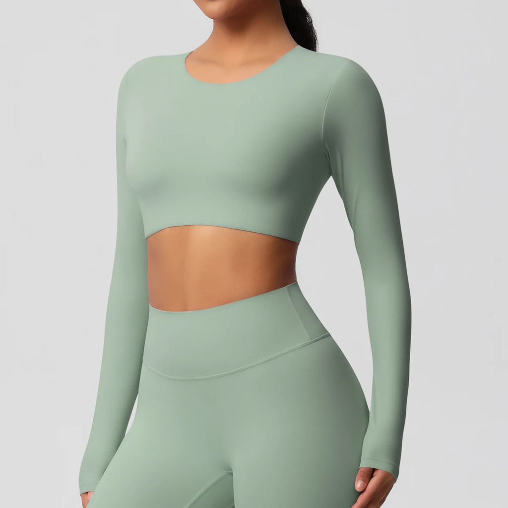 Yoga Shirts For Women Long Sleeve With Padded Fitness Running Gym Clothes Workout Dry Fit Breathable High Elastic Sports Top