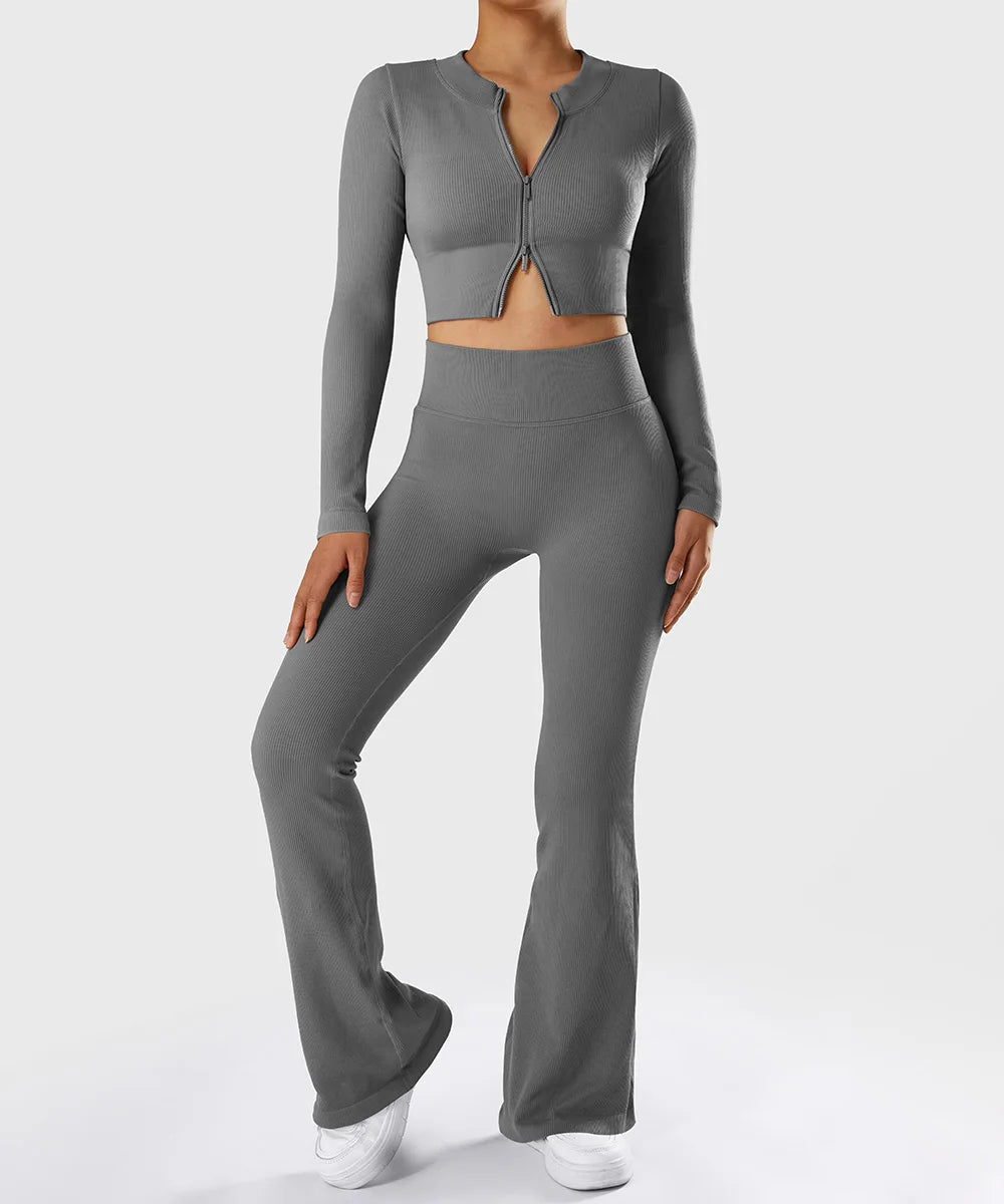 Yoga Shirt Woman Autumn Winter Ribbed Long Sleeve Sports Top Running Training Fitness Top Shockproof Zipper Yoga Tops Women