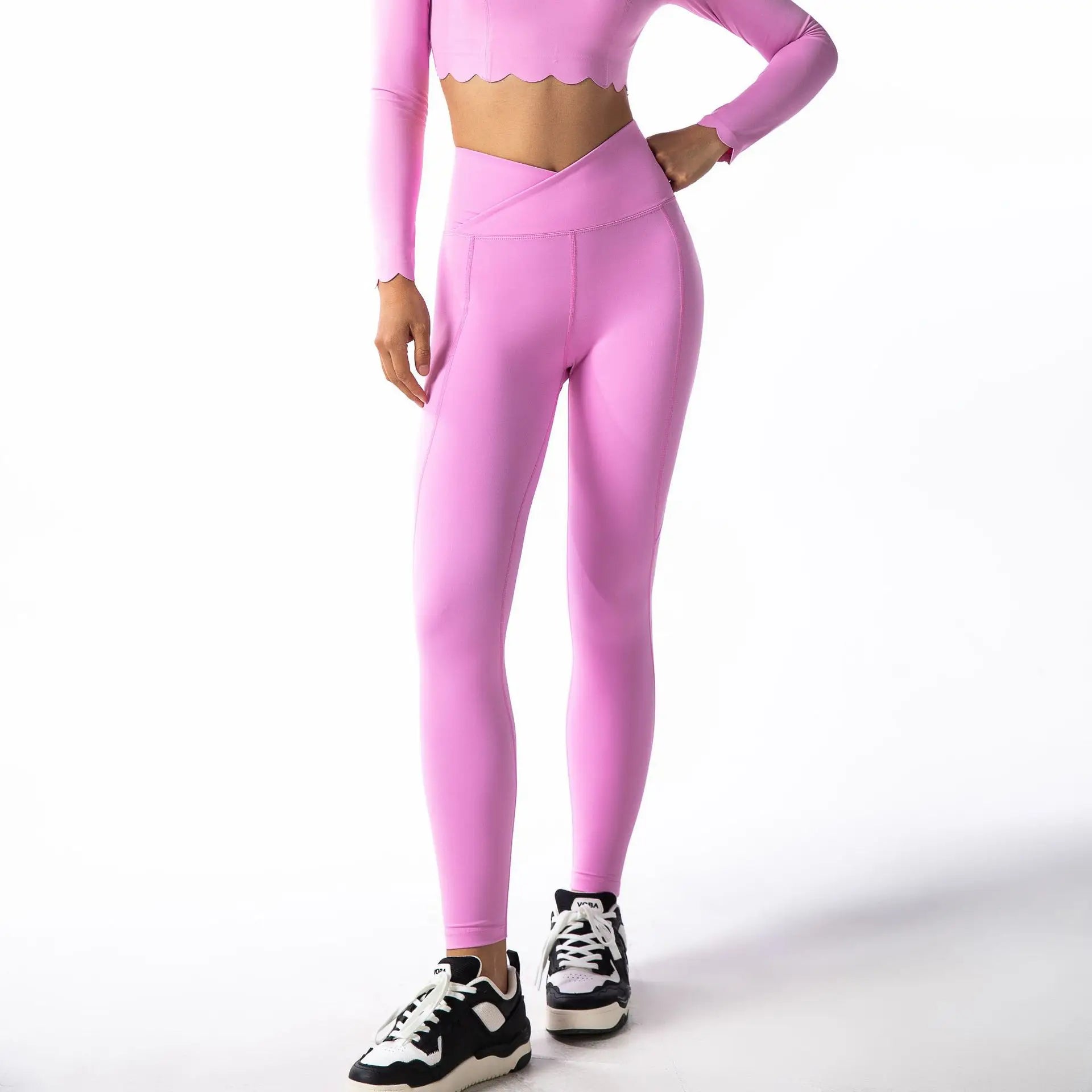 Black Square Neck Tight High Elastic Skinny Yoga Sports Long Sleeves Fashion Compression Pants Fitness Leggings Workout Tights