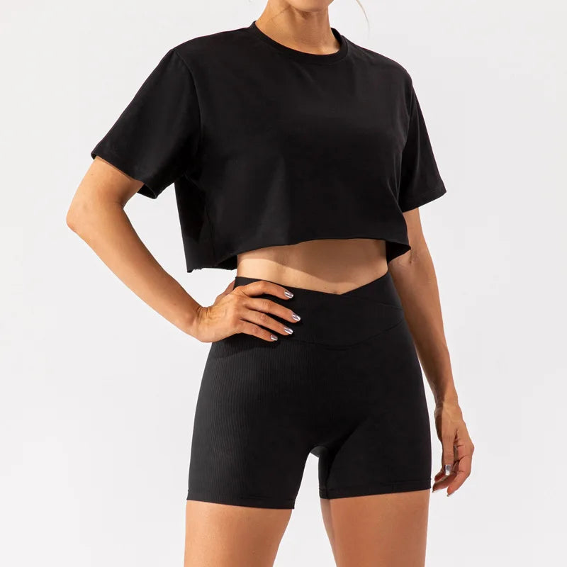 Outdoor Dance Sports Short-sleeved Yoga Shirts Women Casual Running Fitness Tops Loose Sports T-shirts Yoga Clothes Gym Crop Top