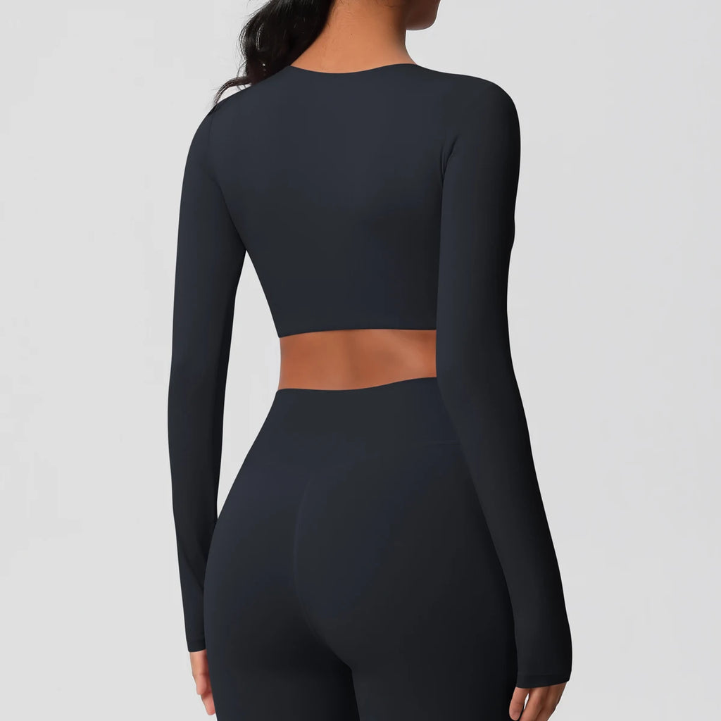 Yoga Shirts For Women Long Sleeve With Padded Fitness Running Gym Clothes Workout Dry Fit Breathable High Elastic Sports Top