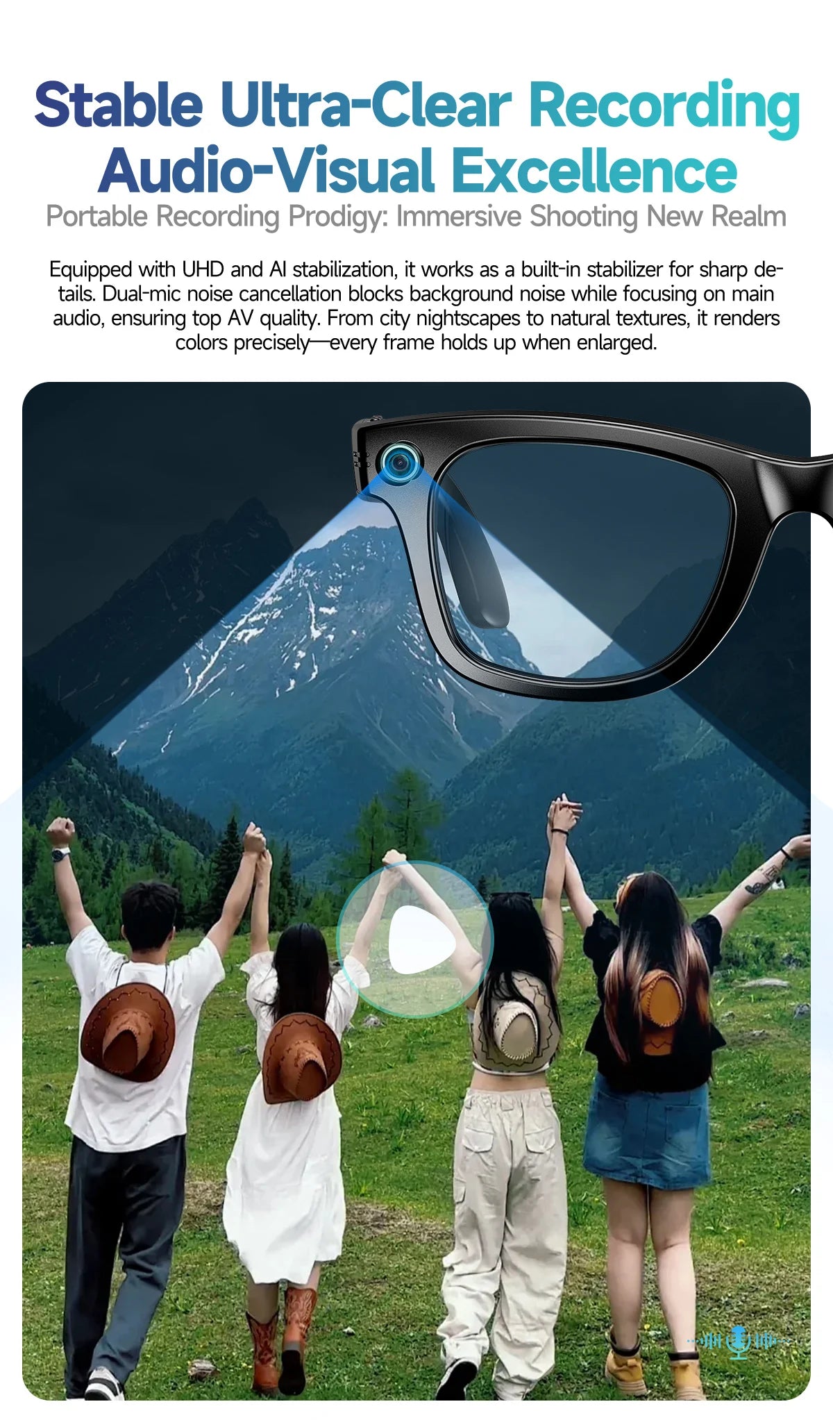 AI Smart Glasses with 8MP Camera Video Recording 100+ Languages Translation