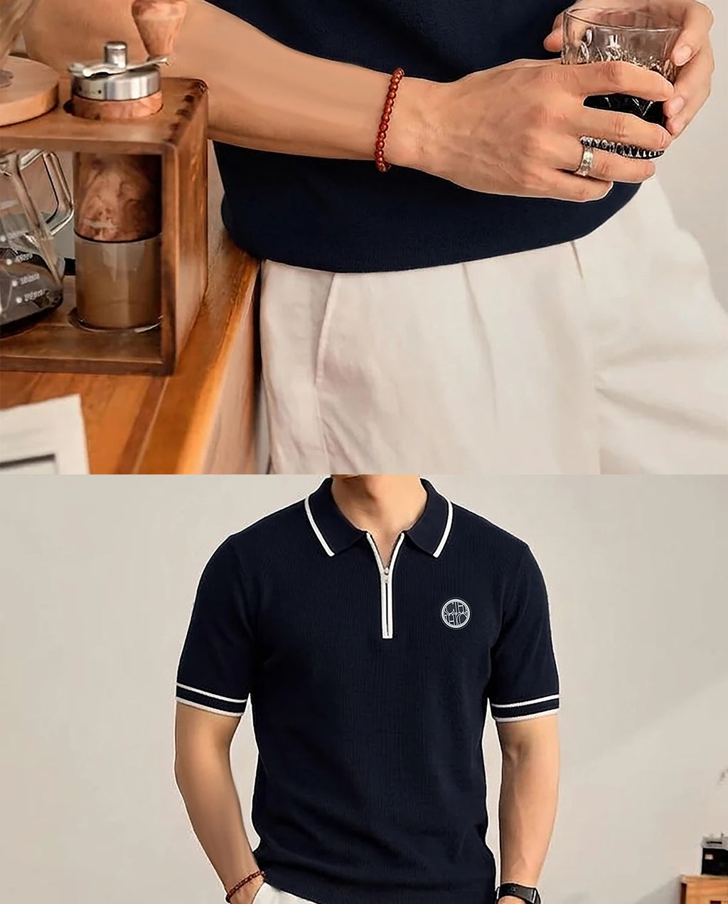CHCH Men's Polo New Fashion Summer Half Zipper Design Men's Short Sleeves Classic Commuting Leisure Badge Design Men's Polo