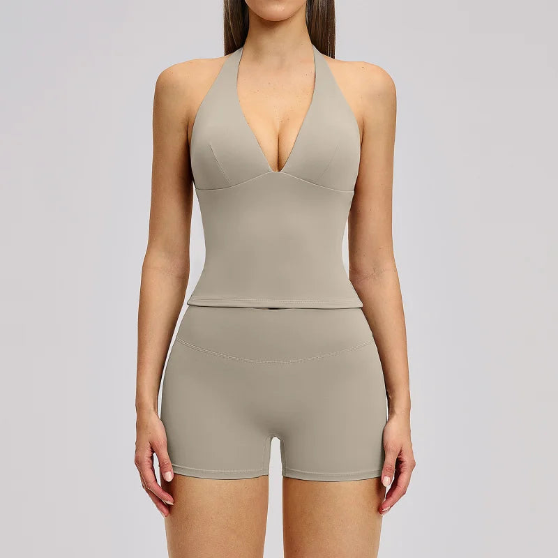 Yoga Set 2 Pieces Women's Tracksuit Sportswear Gym Clothing Workout Clothes High Waist Shorts Sexy Fitness Vest Sports Suit