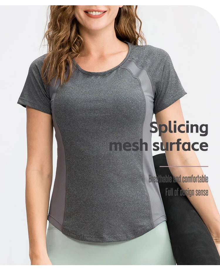 Women Yoga Tops Breathable Sport Fitness Workout Running Yoga Top Quick Dry Short Sleeve Gym T Shirt