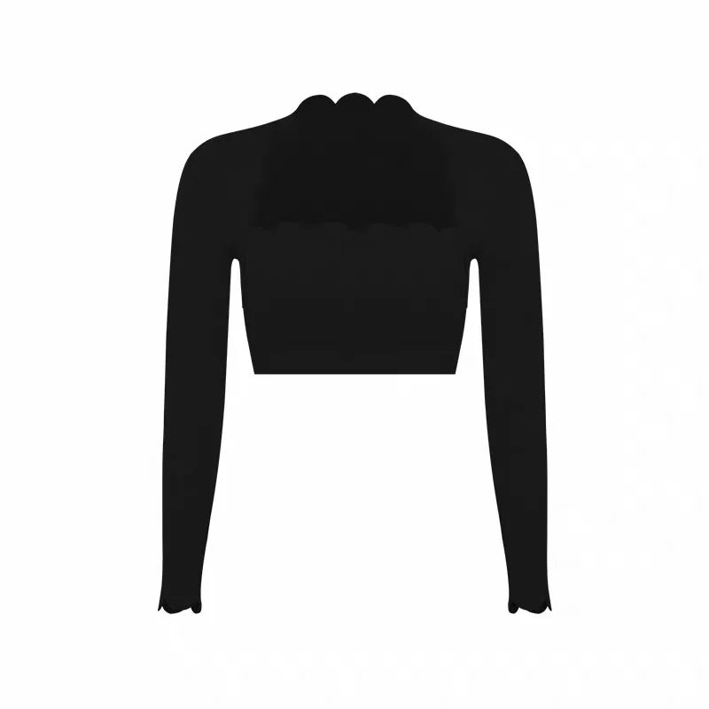 Black Square Neck Tight High Elastic Skinny Yoga Sports Long Sleeves Fashion Compression Pants Fitness Leggings Workout Tights
