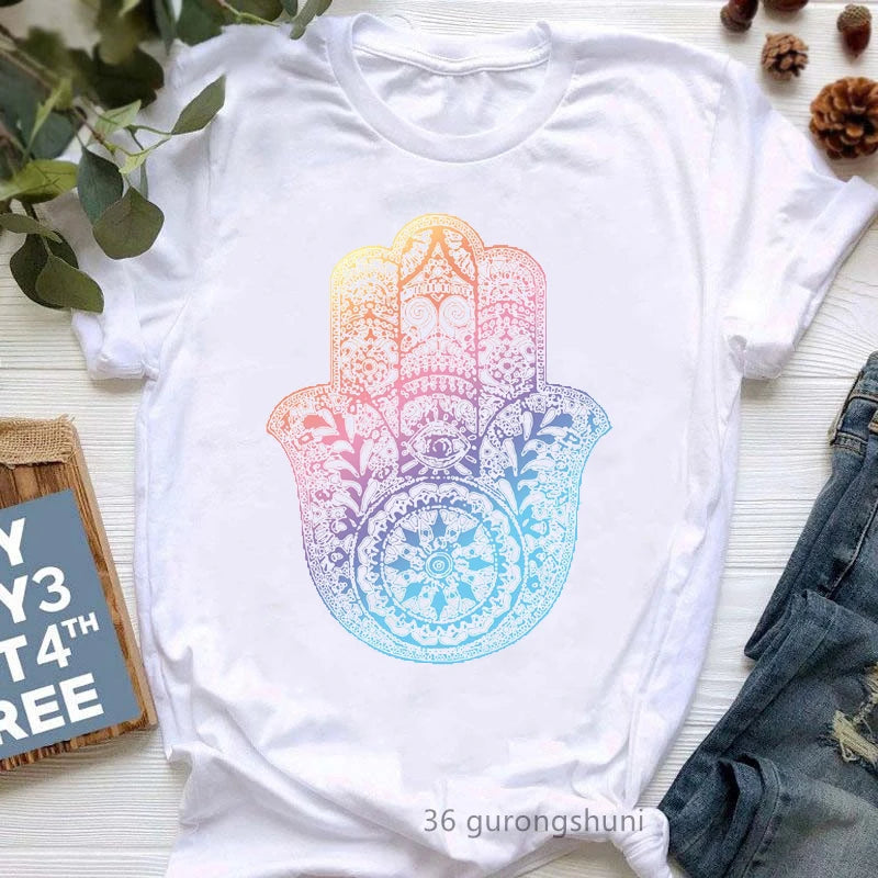Yoga Tree Growing From A Lady Print Tshirt Girls White Funny Casual T Shirt Femme Buddha Chakra Meditation T-Shirt Women Tops