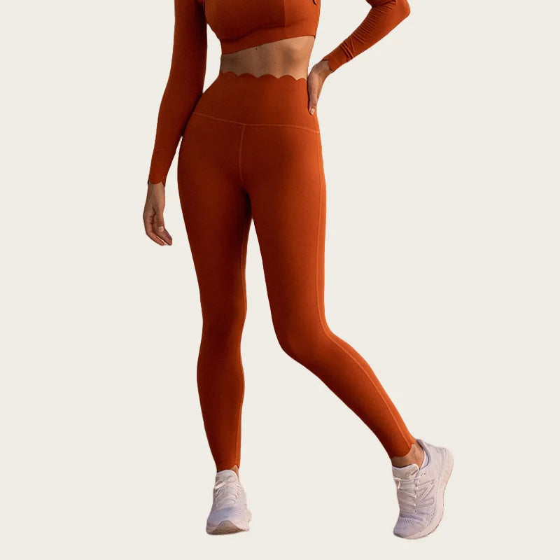 Black Square Neck Tight High Elastic Skinny Yoga Sports Long Sleeves Fashion Compression Pants Fitness Leggings Workout Tights