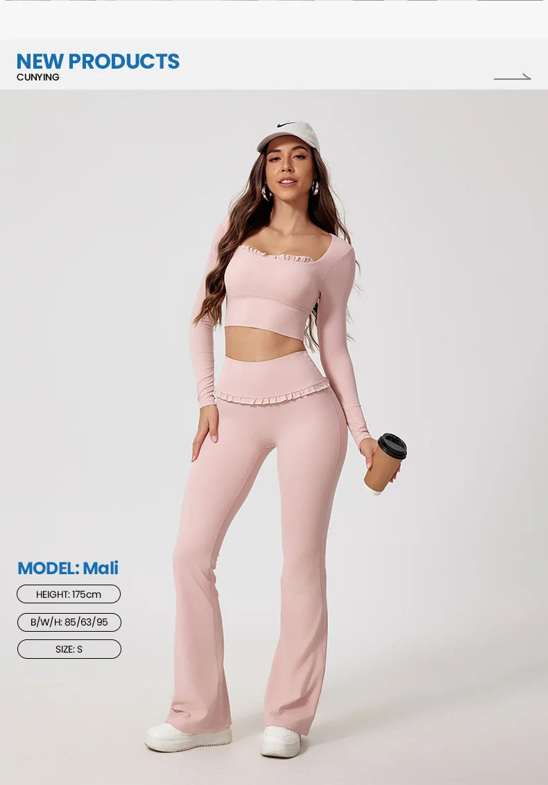 Fall/Winter 2Pcs Women Gym Yoga Female Outfit Outdoor Sports Quick-Dry Long-Sleeved Shirt Set Woman Two-Piece Suit Sportswear