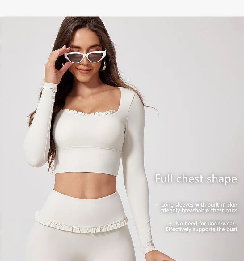 Fall/Winter 2Pcs Women Gym Yoga Female Outfit Outdoor Sports Quick-Dry Long-Sleeved Shirt Set Woman Two-Piece Suit Sportswear