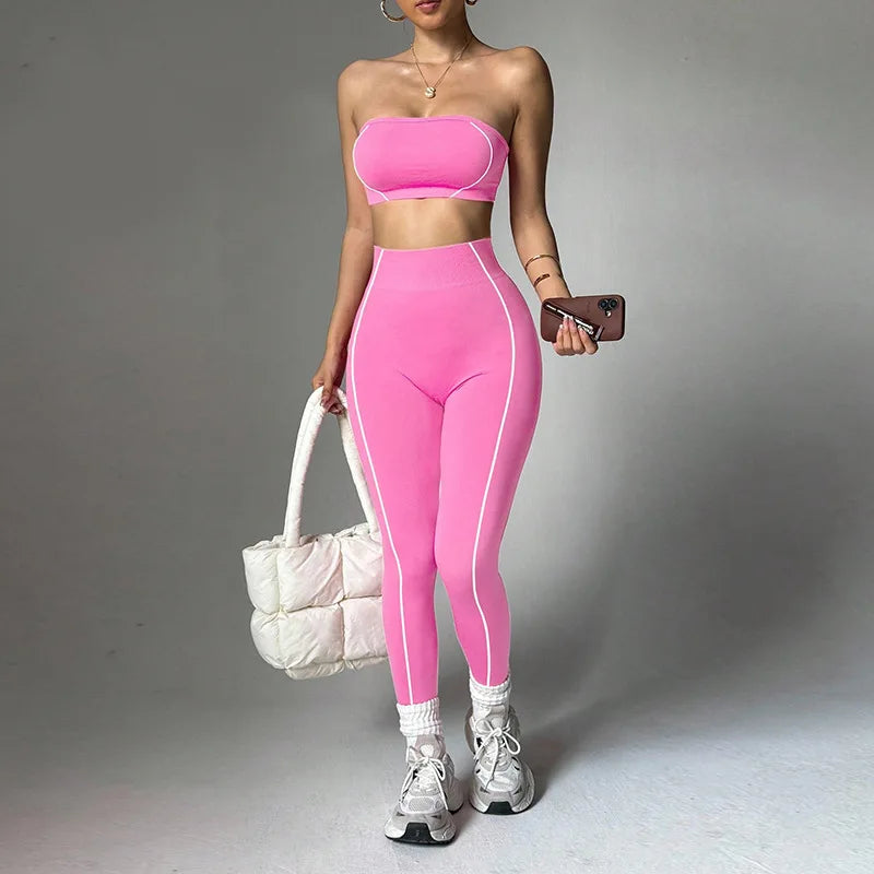 Yoga wear set, women's color-blocking corset top, peach-butt slim-fit long pants, fitness sportswear