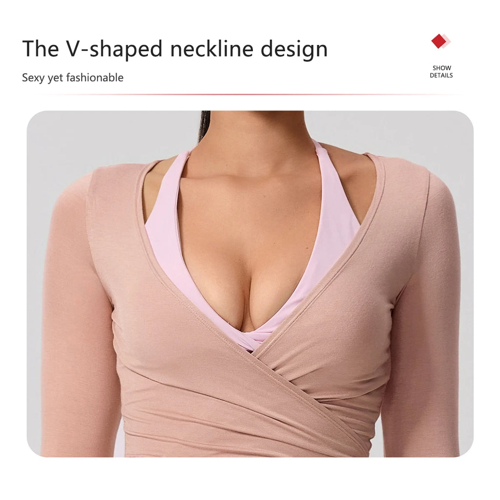 Hearuisavy Women's Yoga Shirt Long Sleeve Sportswear Gym Casual Breathable Quick Dry Sports Top Pilates Dance Ballet Wrap Tops