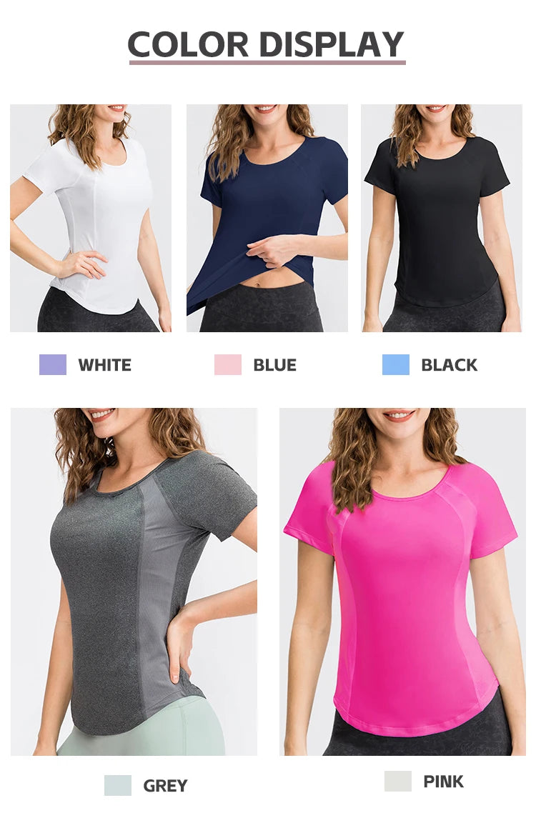 Women Yoga Tops Breathable Sport Fitness Workout Running Yoga Top Quick Dry Short Sleeve Gym T Shirt