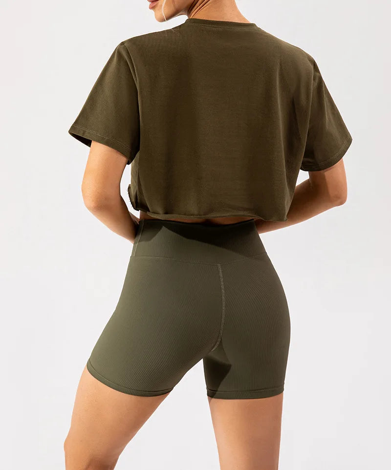 Outdoor Dance Sports Short-sleeved Yoga Shirts Women Casual Running Fitness Tops Loose Sports T-shirts Yoga Clothes Gym Crop Top