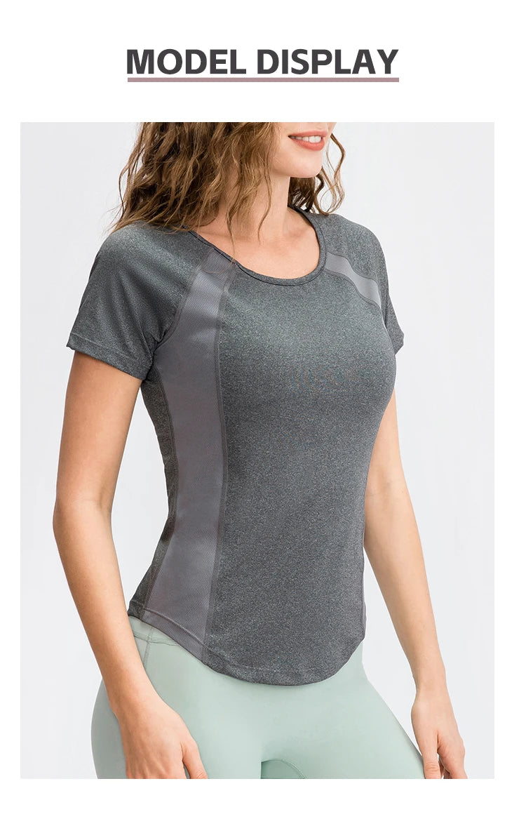 Women Yoga Tops Breathable Sport Fitness Workout Running Yoga Top Quick Dry Short Sleeve Gym T Shirt