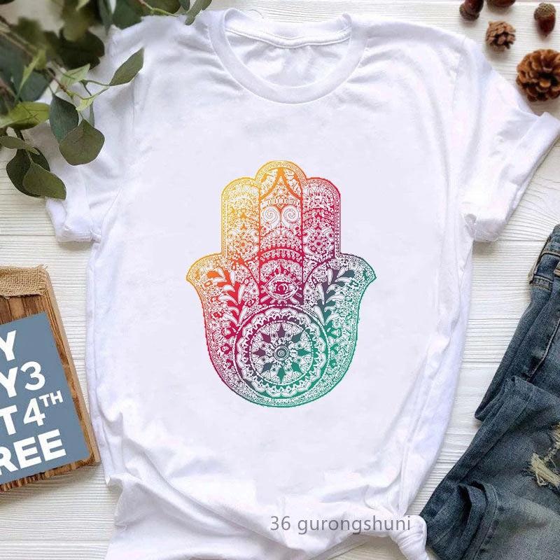 Yoga Tree Growing From A Lady Print Tshirt Girls White Funny Casual T Shirt Femme Buddha Chakra Meditation T-Shirt Women Tops