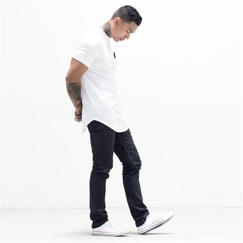 Mens Workout Bodybuilding Muscle Clothing Gym Fitness Cotton Breathable T-shirts Stitching Contrast Color Short Sleeve Shirts