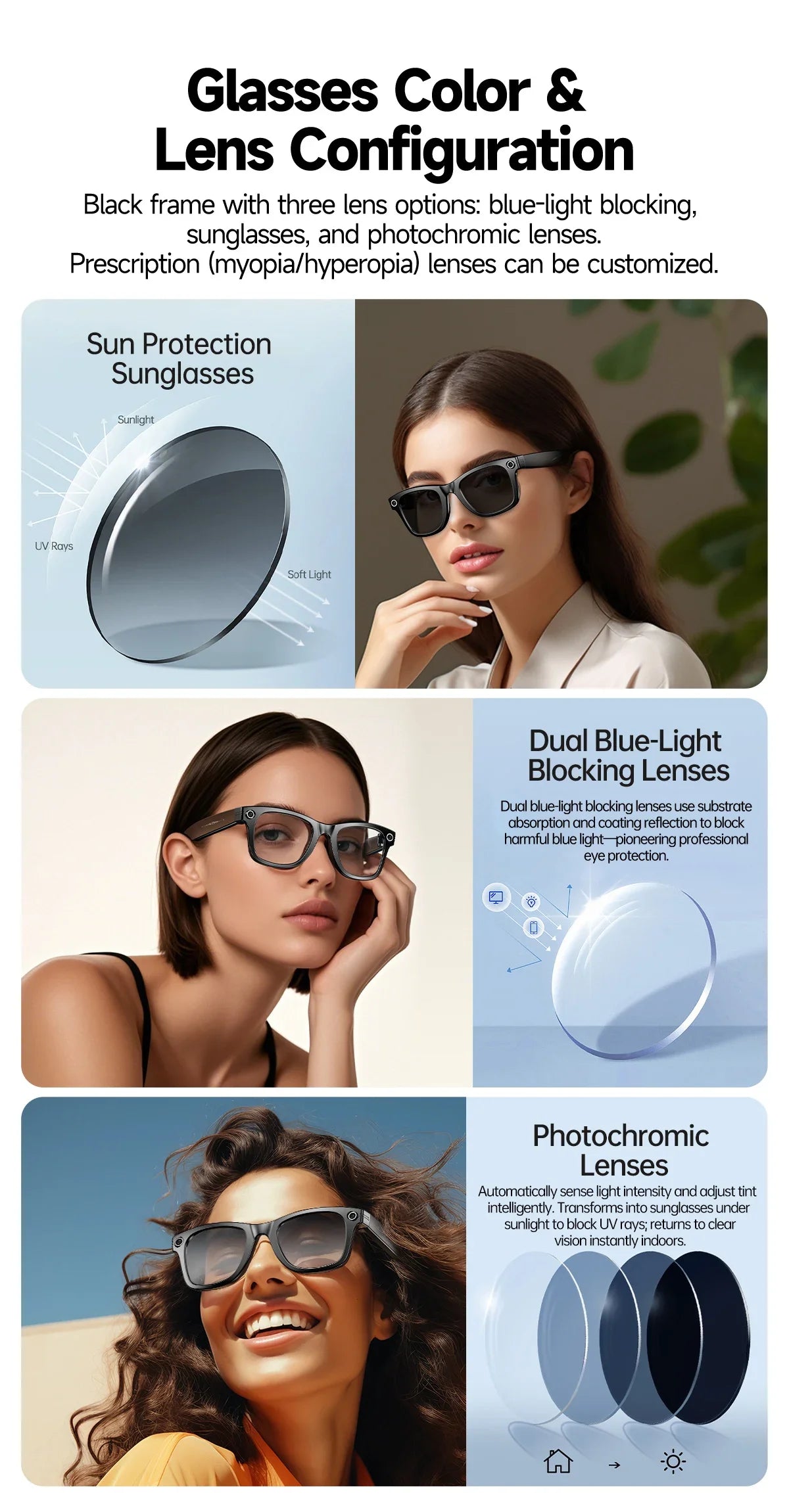 AI Smart Glasses with 8MP Camera Video Recording 100+ Languages Translation