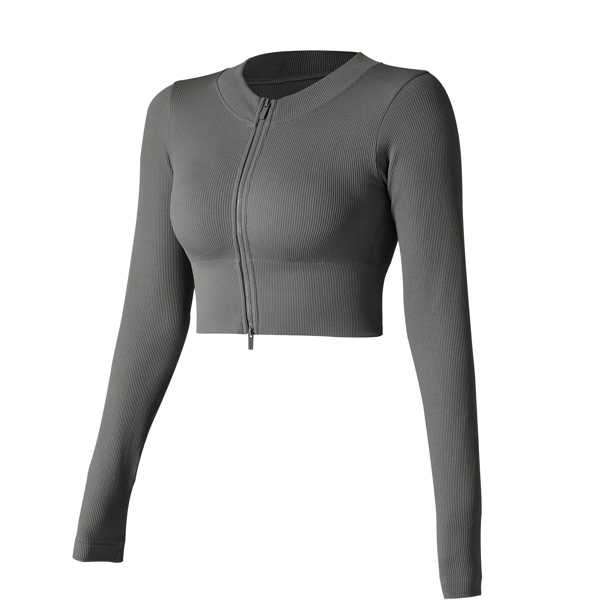 Yoga Shirt Woman Autumn Winter Ribbed Long Sleeve Sports Top Running Training Fitness Top Shockproof Zipper Yoga Tops Women