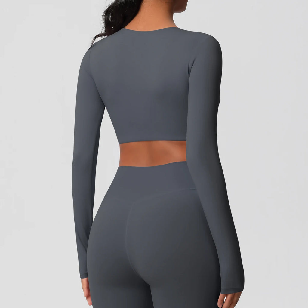 Yoga Shirts For Women Long Sleeve With Padded Fitness Running Gym Clothes Workout Dry Fit Breathable High Elastic Sports Top
