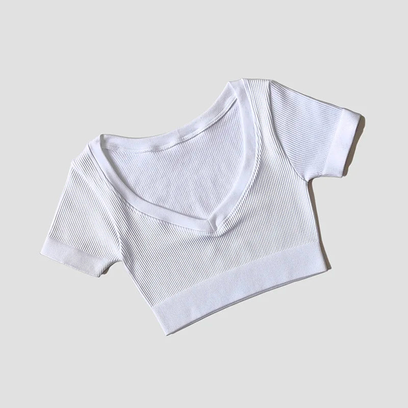 Women's Seamless Tops Short Sleeve Deep V Neck Yoga Shirts Fitness Crop Top Women Yoga Shirts Sportswear Gym Clothes