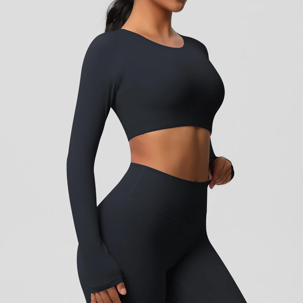 Yoga Shirts For Women Long Sleeve With Padded Fitness Running Gym Clothes Workout Dry Fit Breathable High Elastic Sports Top