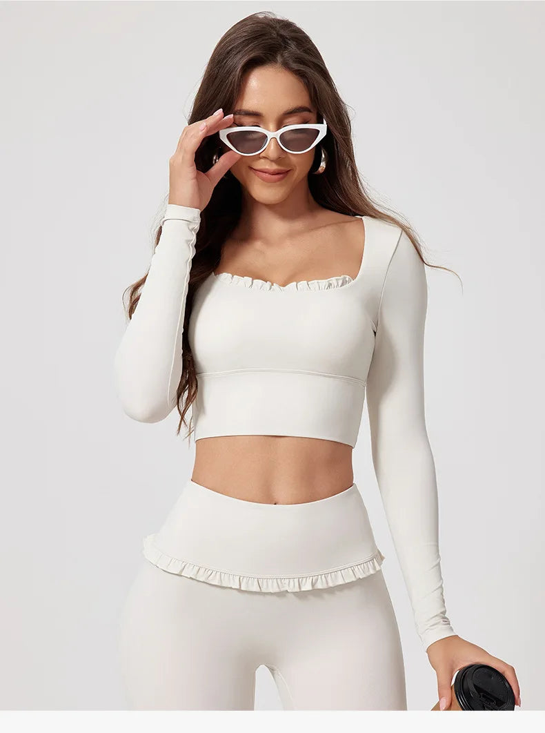 Fall/Winter 2Pcs Women Gym Yoga Female Outfit Outdoor Sports Quick-Dry Long-Sleeved Shirt Set Woman Two-Piece Suit Sportswear