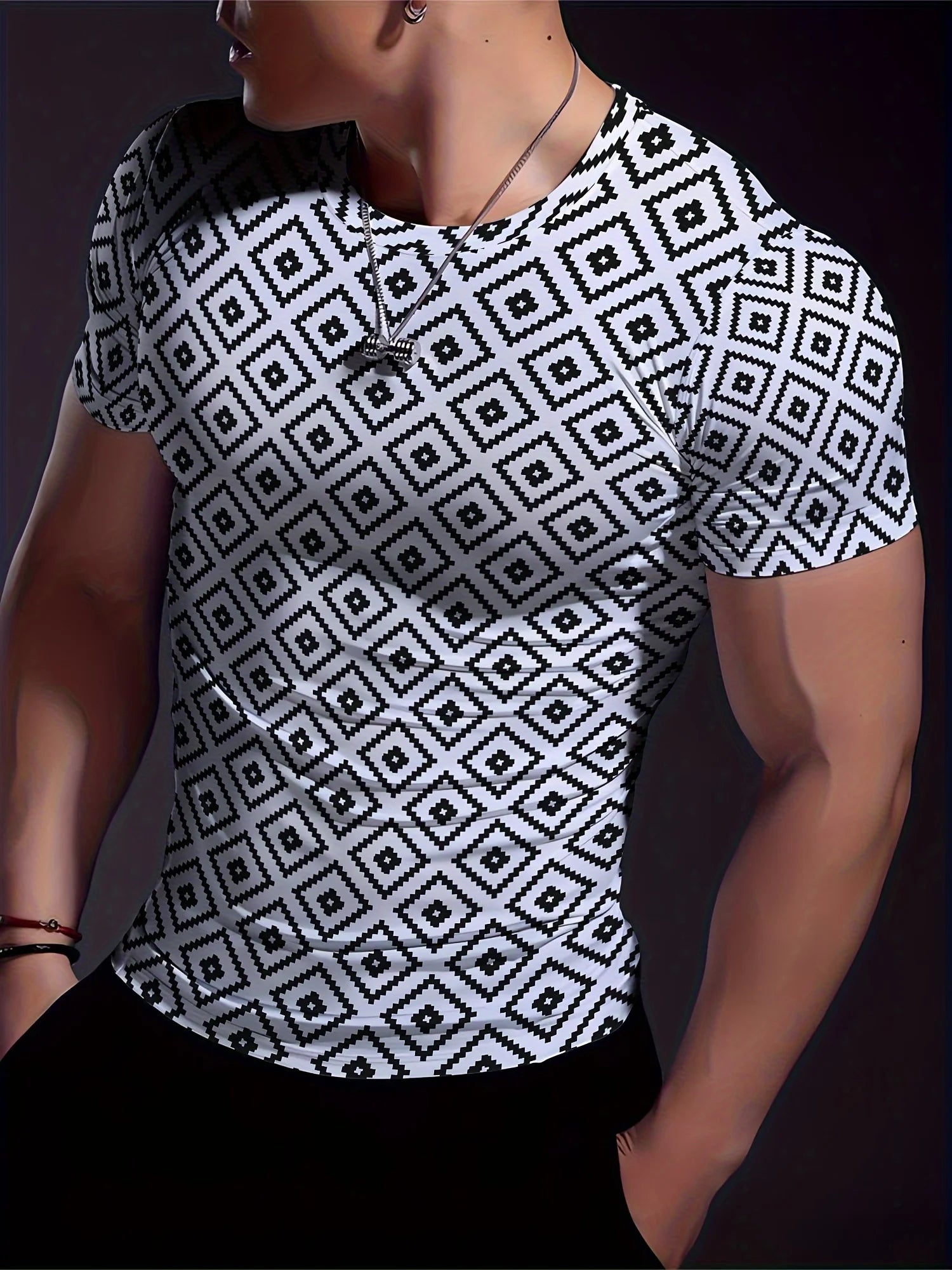 MensMuscle Training  Gym  T Shirt Plaid Print Sports Jogging Short Sleeve Tees Quick Drying Running  Men Oversized Clothing Tops