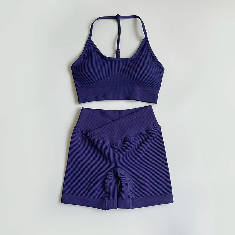 Yoga Short Sets Seamless SportsWear Women Sport Outfit For Woman Crop Top Mini Shorts Suit Workout Clothes Athletic Wear
