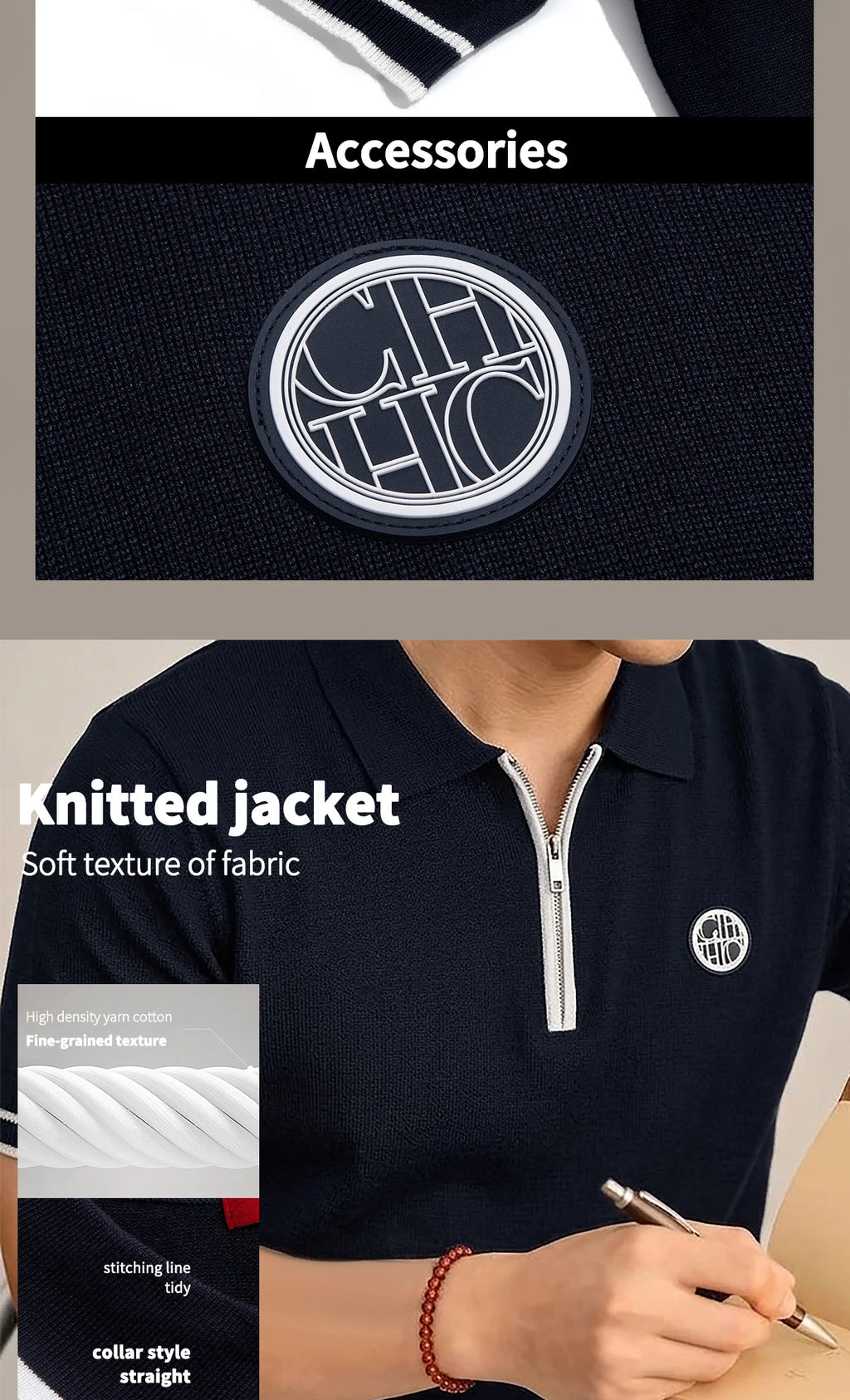 CHCH Men's Polo New Fashion Summer Half Zipper Design Men's Short Sleeves Classic Commuting Leisure Badge Design Men's Polo